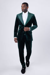 Barabas Wholesale Men's Velvet Shiny Fabric Peak Lapel Suit 4SU29 Emerald
