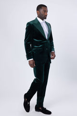 Barabas Wholesale Men's Velvet Shiny Fabric Peak Lapel Suit 4SU29 Hunter Green