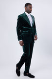 Barabas Wholesale Men's Velvet Shiny Fabric Peak Lapel Suit 4SU29 Hunter Green