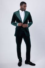 Barabas Wholesale Men's Velvet Shiny Fabric Peak Lapel Suit 4SU29 Green