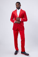 Barabas Wholesale Men's Velvet Shiny Fabric Peak Lapel Baroque Suit 4SU29 Red