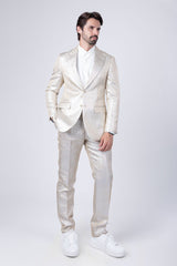 Barabas Wholesale Men's Shiny Textured Design Peak Lapel Suit 4SU30 White