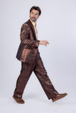 Barabas Wholesale Men's Shiny Geometric Shawl Lapel Suit Baggy pants 4SU31 Brown