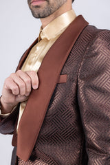 Barabas Wholesale Men's Shiny Geometric Shawl Lapel Suit Baggy pants 4SU31 Brown