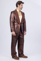 Barabas Wholesale Men's Shiny Geometric Shawl Lapel Suit Baggy pants 4SU31 Brown
