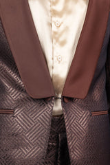 Barabas Wholesale Men's Shiny Geometric Shawl Lapel Suit Baggy pants 4SU31 Brown