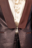 Barabas Wholesale Men's Shiny Geometric Shawl Lapel Suit Baggy pants 4SU31 Brown