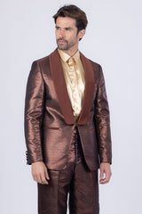 Barabas Wholesale Men's Shiny Geometric Shawl Lapel Suit Baggy pants 4SU31 Brown