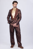 Barabas Wholesale Men's Shiny Geometric Shawl Lapel Suit Baggy pants 4SU31 Brown