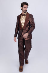 Barabas Wholesale Men's Shiny Geometric Shawl Lapel Suit Baggy pants 4SU31 Brown