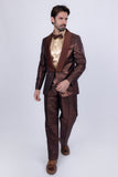 Barabas Wholesale Men's Shiny Geometric Shawl Lapel Suit Baggy pants 4SU31 Brown