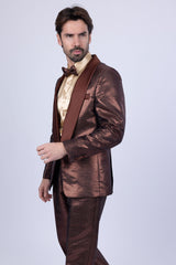 Barabas Wholesale Men's Shiny Geometric Shawl Lapel Suit Baggy pants 4SU31 Brown
