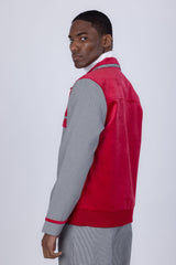 Barabas Wholesale Men's Geometric Pattern Full Zip Collared Suede Suit 4SU32 Red Grey