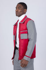 Barabas Wholesale Men's Geometric Pattern Full Zip Collared Suede Suit 4SU32 Red Grey