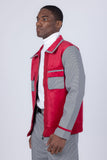 Barabas Wholesale Men's Geometric Pattern Full Zip Collared Suede Suit 4SU32 Red Grey
