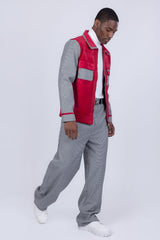 Barabas Wholesale Men's Geometric Pattern Full Zip Collared Suede Suit 4SU32 Red Grey