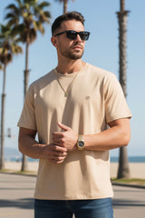 Barabas Wholesale Men's Basic Color Stretch Crew Neck T-Shirt 4T01 Latte