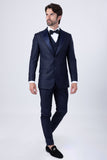 Barabas Men's Wholesale Solid Color Peak Lapel Suit Vest Set 4TU01 Navy