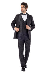 BARABAS Men's Wholesale Solid Color Shawl Lapel Suit Vest Set 4TU04 Black