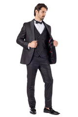 BARABAS Men's Wholesale Solid Color Shawl Lapel Suit Vest Set 4TU04 Black