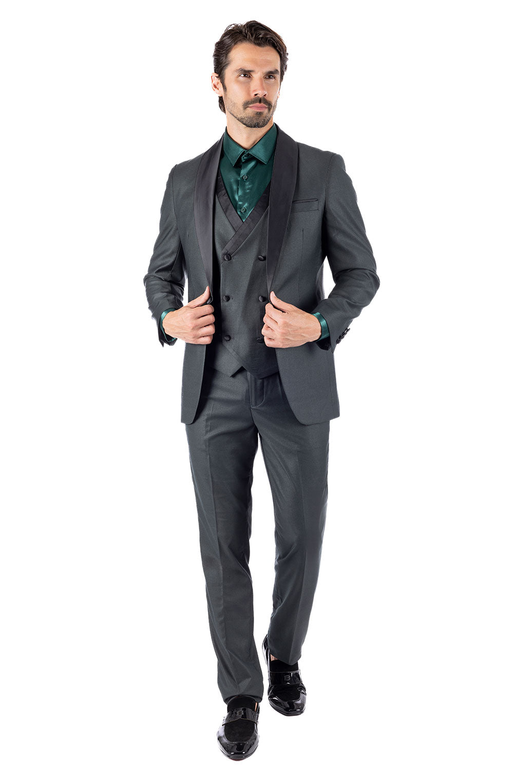 BARABAS Men's Wholesale Solid Color Shawl Lapel Suit Vest Set 4TU04 Green