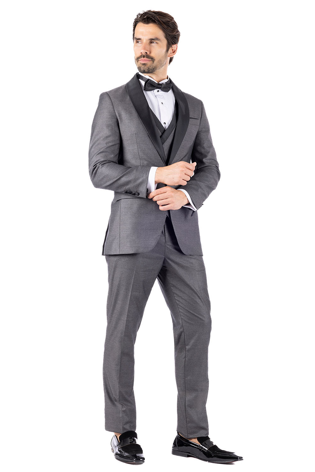 BARABAS Men's Wholesale Solid Color Shawl Lapel Suit Vest Set 4TU04 Grey