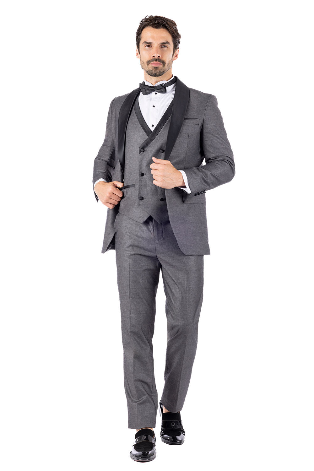 BARABAS Men's Wholesale Solid Color Shawl Lapel Suit Vest Set 4TU04 Grey