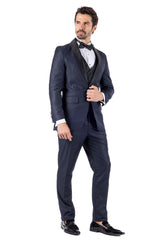 BARABAS Men's Wholesale Solid Color Shawl Lapel Suit Vest Set 4TU04 Navy