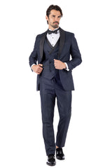 BARABAS Men's Wholesale Solid Color Shawl Lapel Suit Vest Set 4TU04 Navy