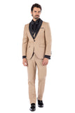 BARABAS Men's Wholesale Solid Color Shawl Lapel Suit Vest Set 4TU04 Tan