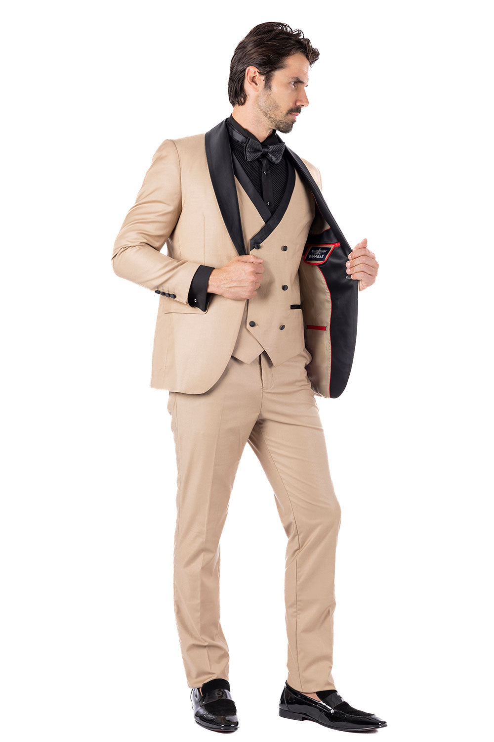 BARABAS Men's Wholesale Solid Color Shawl Lapel Suit Vest Set 4TU04 Tan