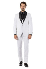 BARABAS Men's Wholesale Solid Color Shawl Lapel Suit Vest Set 4TU04 White