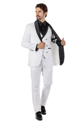 BARABAS Men's Wholesale Solid Color Shawl Lapel Suit Vest Set 4TU04 White