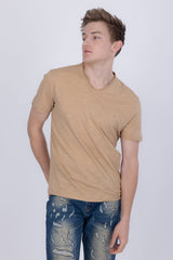 Barabas Men's Basic Solid Color V-neck Raw End T-shirts 4TV10 Camel