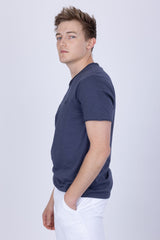 Barabas Men's Basic Solid Color V-neck Raw End T-shirts 4TV10 Navy