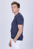 Barabas Men's Basic Solid Color V-neck Raw End T-shirts 4TV10 Navy