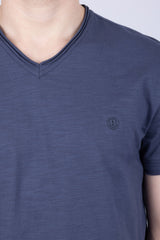 Barabas Men's Basic Solid Color V-neck Raw End T-shirts 4TV10 Navy