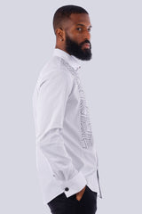 Barabas Wholesale Men's Sayataga Rhinestones Button-up Long Sleeve Shirt 4TXR04 White