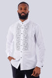 Barabas Men's Wholesale Symmetrical Rhinestone Long Sleeve Shirt 4TXR07 White