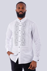 Barabas Wholesale Men's Symmetrical Rhinestone Long Sleeve Shirt 4TXR07 White