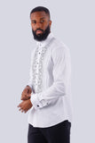 Barabas Men's Wholesale Symmetrical Rhinestone Long Sleeve Shirt 4TXR07 White