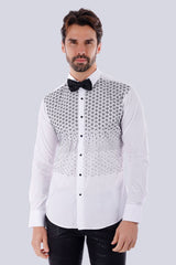 Barabas Wholesale Men's Particle Rhinestone Tuxedo Long Sleeve Shirt 4TXR09 White