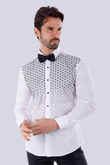 Barabas Wholesale Men's Particle Rhinestone Tuxedo Long Sleeve Shirt 4TXR09 White