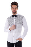 Barabas Wholesale Men's Particle Rhinestone Tuxedo Long Sleeve Shirt 4TXR09 White