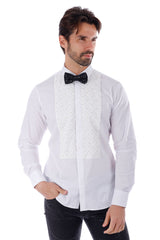 Barabas Wholesale Men's Weave Pearls Button Down Long Sleeve Shirt 4TXR12 White