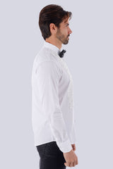 Barabas Men's Wholesale Weave Pearls Button Down Long Sleeve Shirt 4TXR12 White