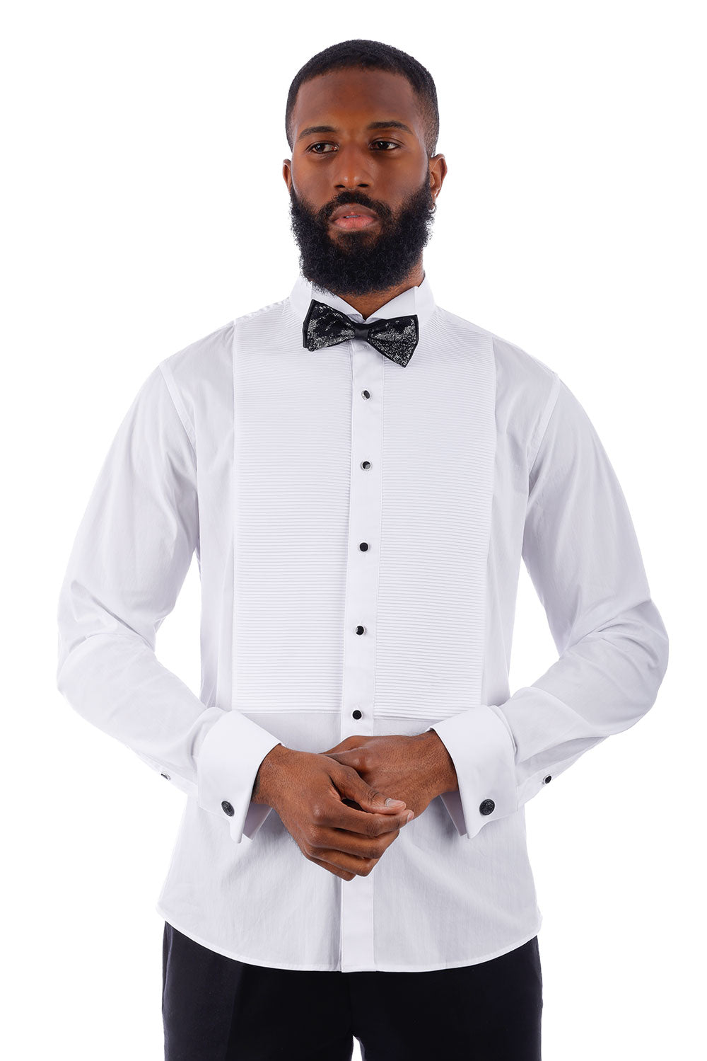BARABAS Men's Solid Color Tuxedo Button Down Long Sleeve Shirt 4txs01 White