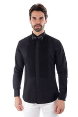 Barabas Wholesale Men's Tuxedo Wing Collar Button Down Long Sleeve Shirt 4txs03 Black