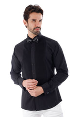 Barabas Wholesale Men's Tuxedo Wing Collar Button Down Long Sleeve Shirt 4txs03 Black