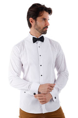 Barabas Wholesale Men's Tuxedo Wing Collar Button Down Long Sleeve Shirt 4txs03 White